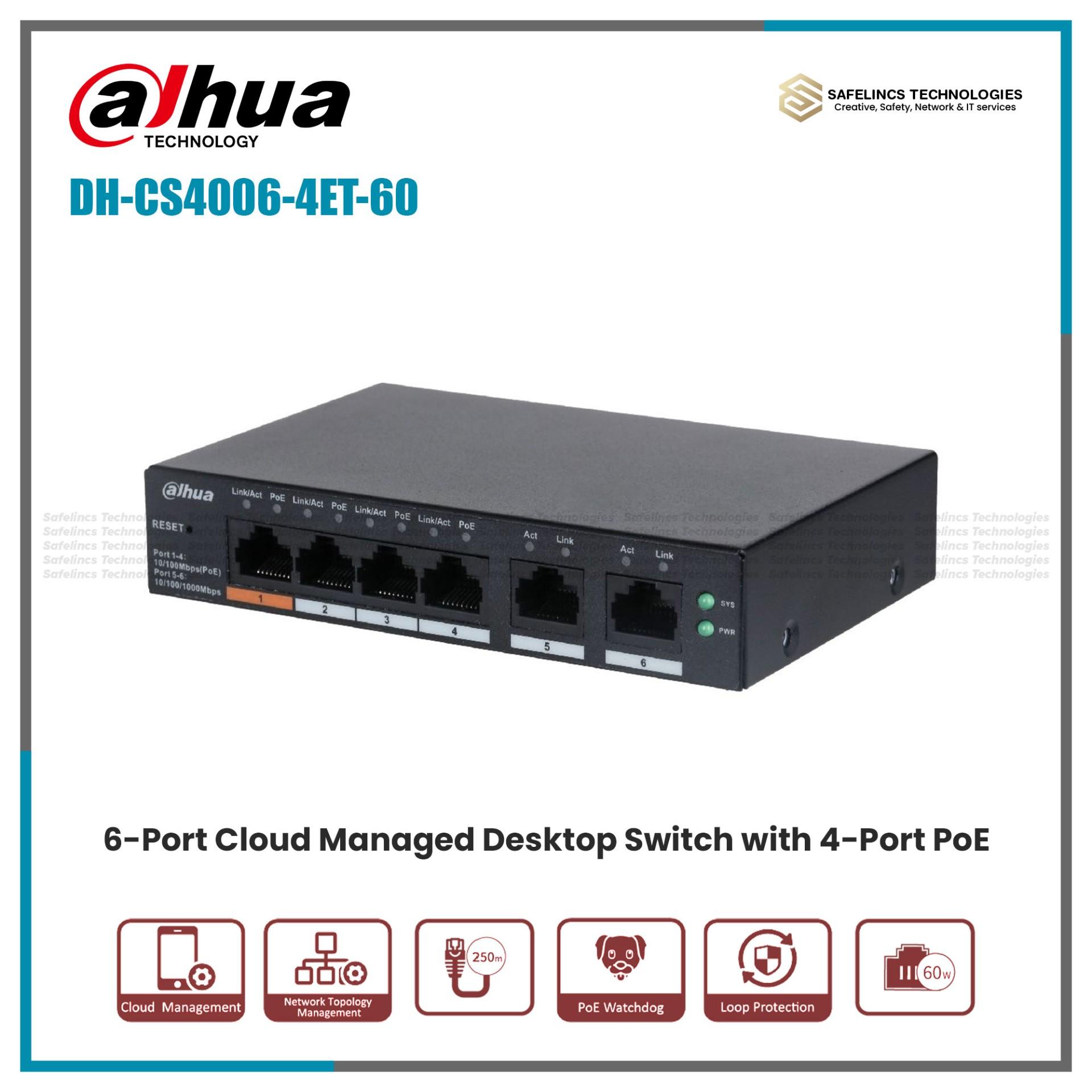 CS4006-4ET-60-6-Port Cloud Managed Desktop Switch with 4-Port PoE