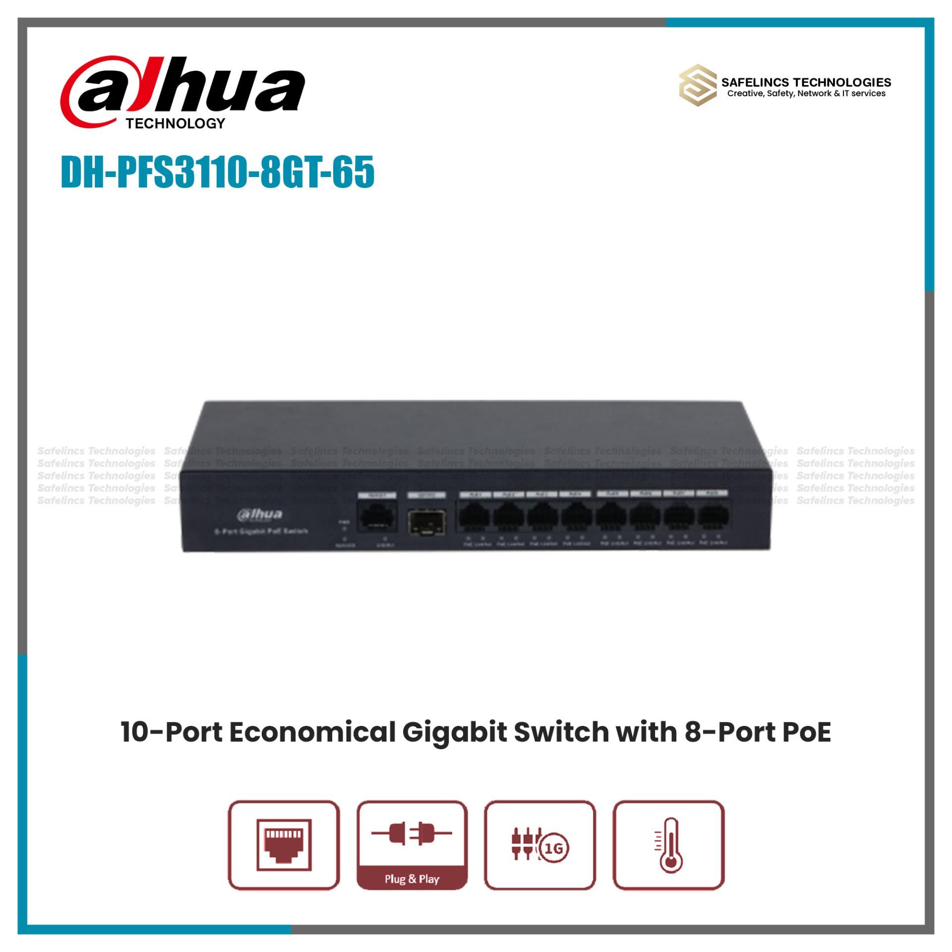 10-Port Economical Gigabit Switch with 8-Port PoE-DH-PFS3110-8GT-65-10